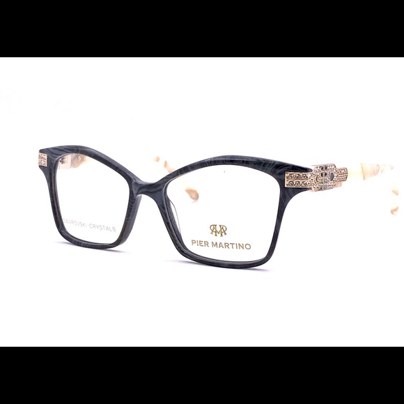 Pier Martino Italy Eyeglasses Black Onyx Marble & Ivory + Swarovski Crystals - Picture 5 of 15